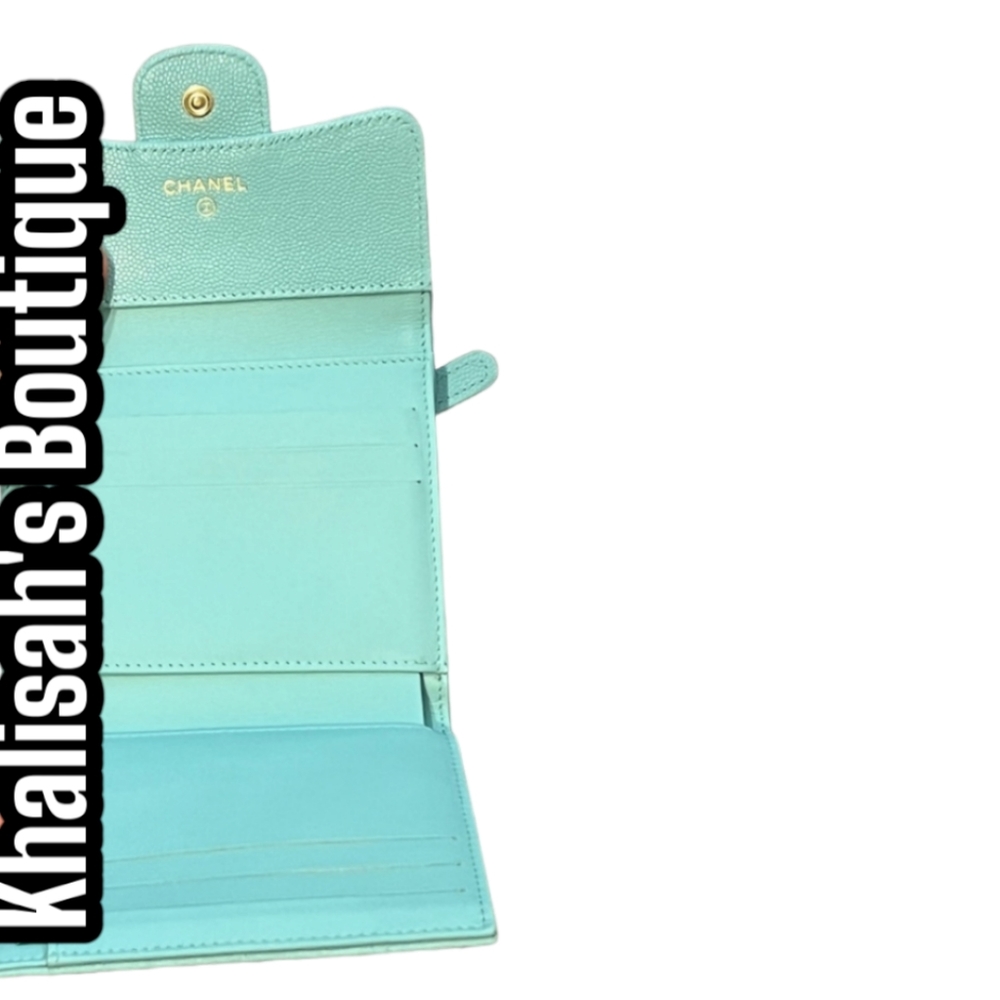 BNIB!! VERY Rare!!! Chanel Wallet LARGE Trifold Tiffany Blue Caviar Belt Waist - Picture 11 of 15